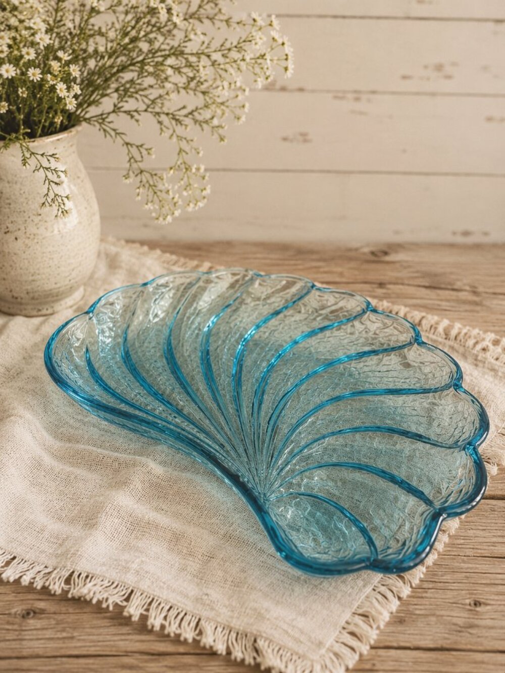 VINTAGE HAZEL ATLAS CAPRI | Aqua Blue Glass Snack Platters – Set of 3